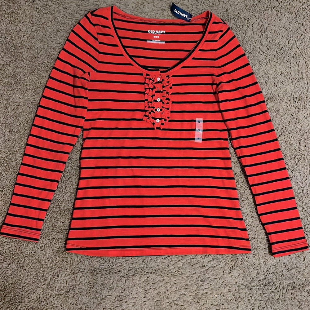 Old Navy Red & navy blue striped Long Sleeve Tee / Top size M, NWT